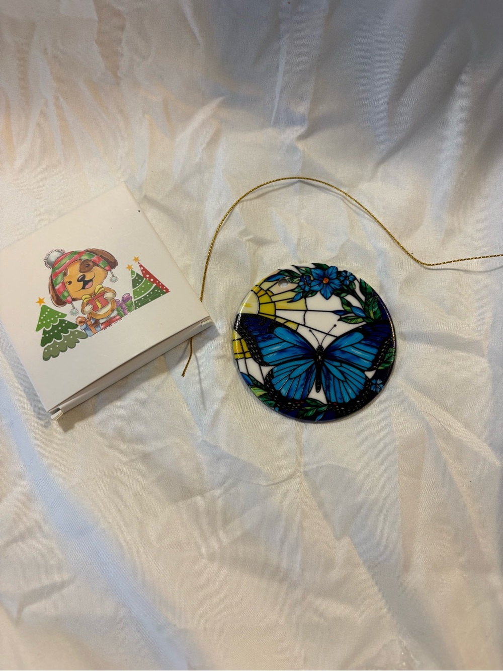 Source Unknown Blue Butterfly Stained Glass-Style Ornament
